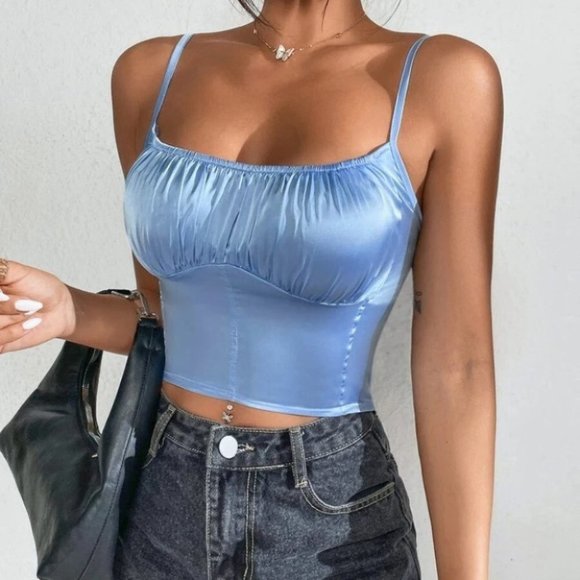 Contemporary Blue Ruched Bust Cami Top - Picture 4 of 6